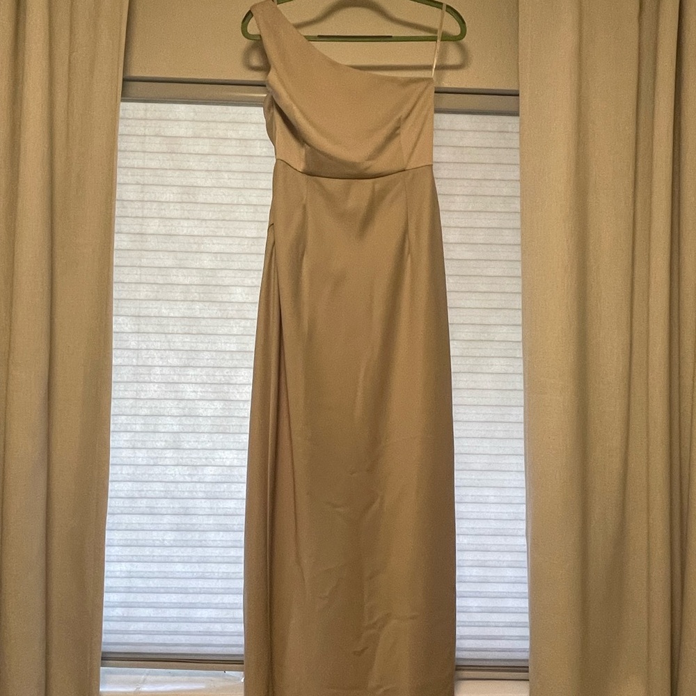 BHLDN Dylan One-Shoulder Satin Side-Slit Gown